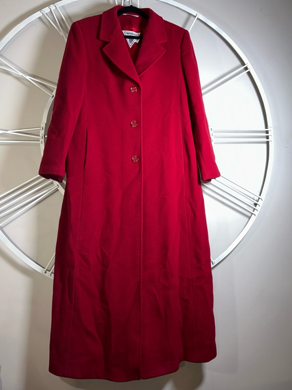 Vintage Marvin Richards Full-Length Wool Cashmere Overcoat in Vibrant Cherry Red